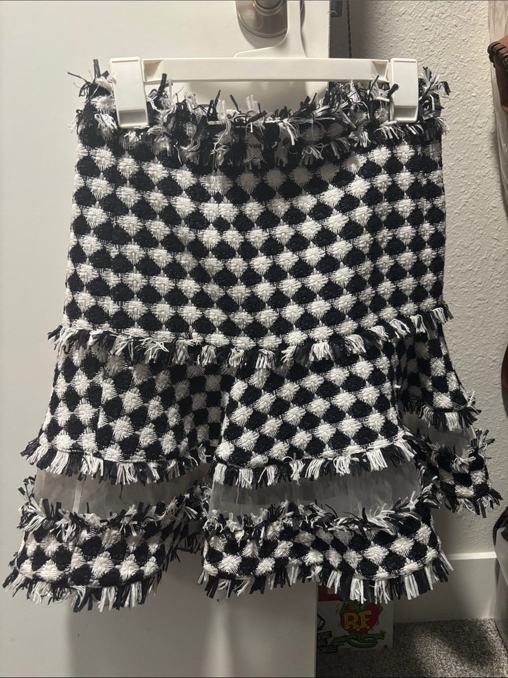 MSGM Black & White Fringe Tweed Skort